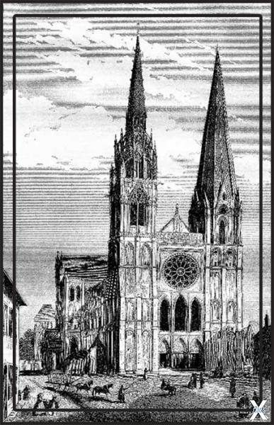 Винтажная гравюра Шартрского собора