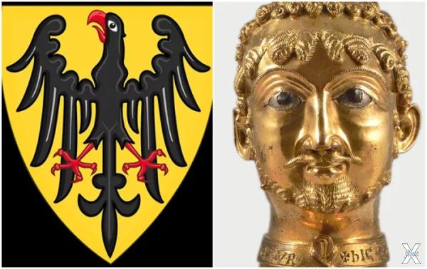 Слева направо: Щит и герб императора ...