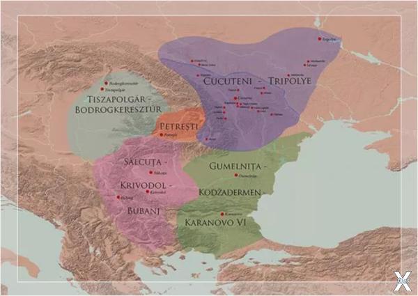 Карта с изображением неолитических ку...