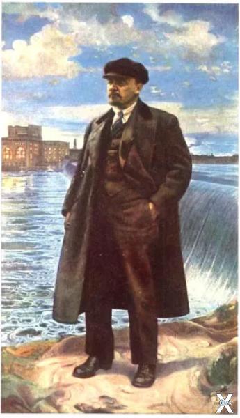 «В.И. Ленин на фоне Волховстроя». Кар...
