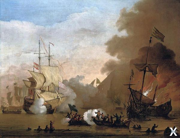 Атака французского корабля берберским...