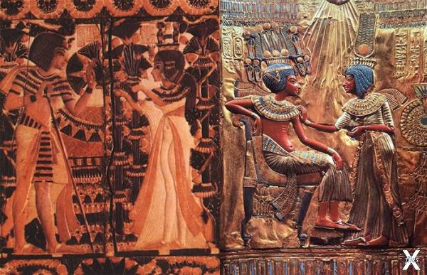 Изображения Тутанхамона и его супруги...