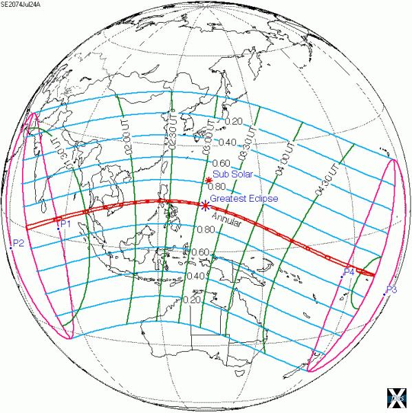 Солнечное затмение на 24 июня 2074 г.