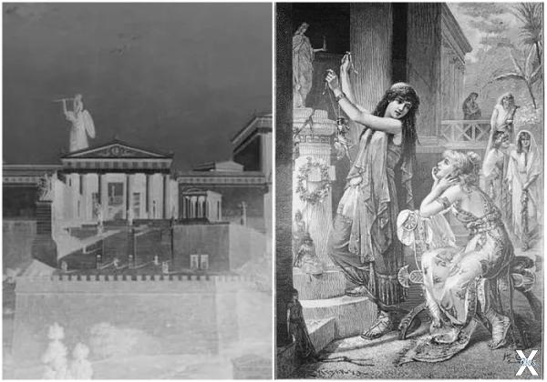 Слева направо: Реконструкция Парфенон...