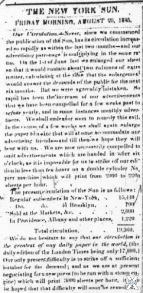 Заметка New York Sun 28 августа 1835 г.