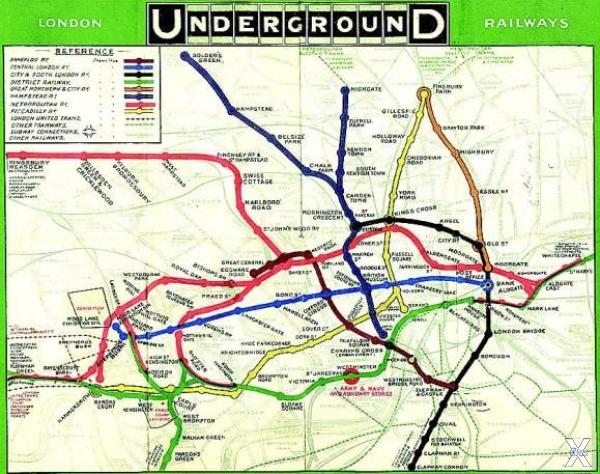 Схема Лондонского метрополитена. 1908...
