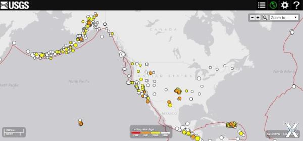 Карта землетрясений на территории Сев...