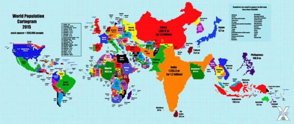 Размер стран по численности их населения