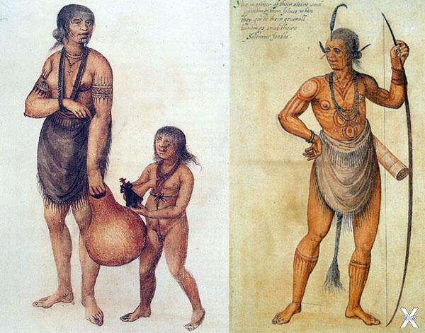Мать с ребёнком и воин индейцев племе...