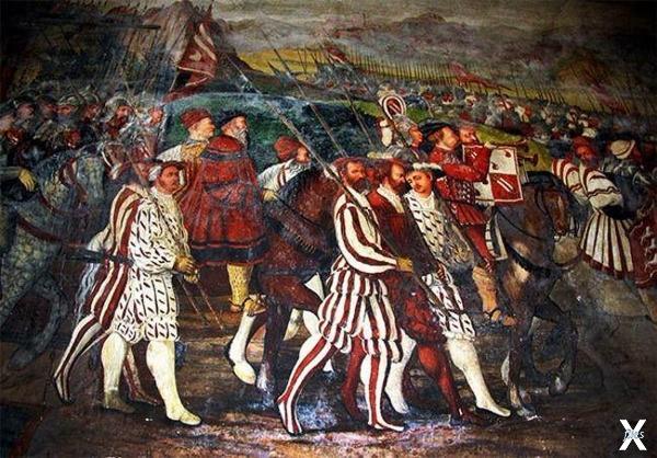 Кондотьеры и солдаты. Фреска XV века....
