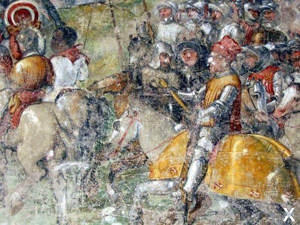 Сражение у Молинелли. Фреска XV века,...