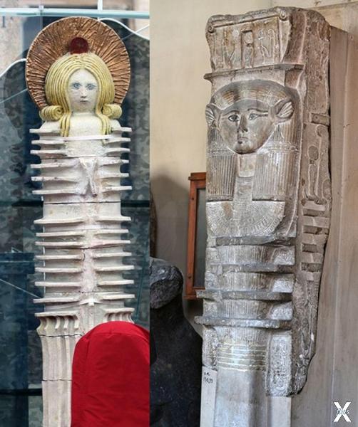 Справа: колонна джеда, посвященная бо...