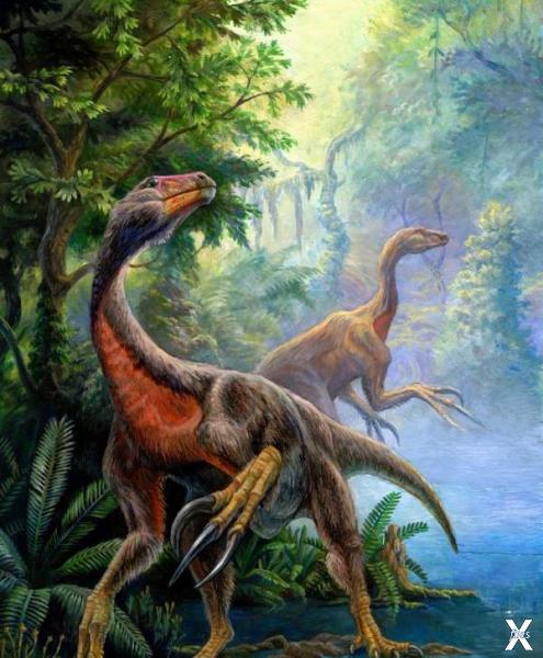Пара Beipiaosaurus - небольших оперен...