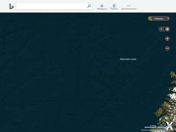 Изображение Баренцева моря на карте Bing