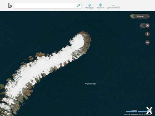 Изображение Новой Земли на карте Bing