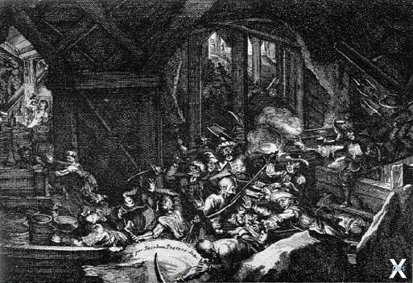 Подземная война, гравюра XVII века