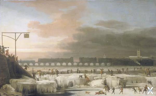 Замёрзшая Темза в 1677 году. Сейчас в...