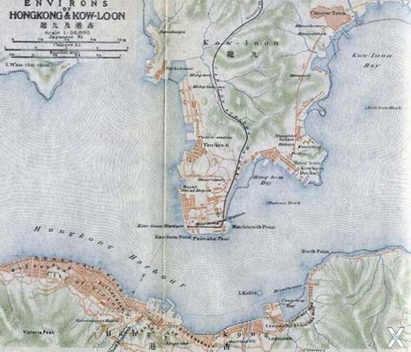 Карта Гонконга 1915 года, где Коулун ...