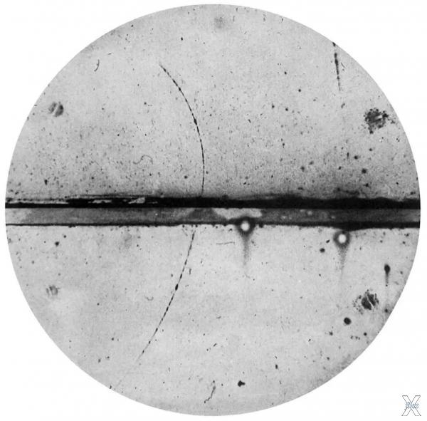 Исторический снимок трека позитрона в...