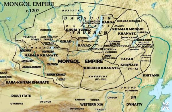 Карта Монгольской империи в 1207 году