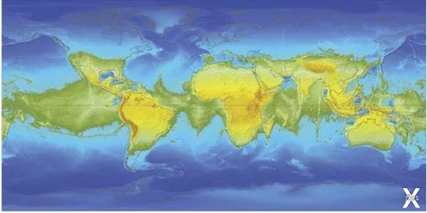 Карта поверхности Земли, если бы ее в...