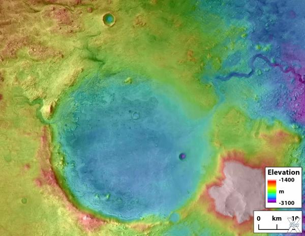 Марсианский кратер Езеро с примыкающи...