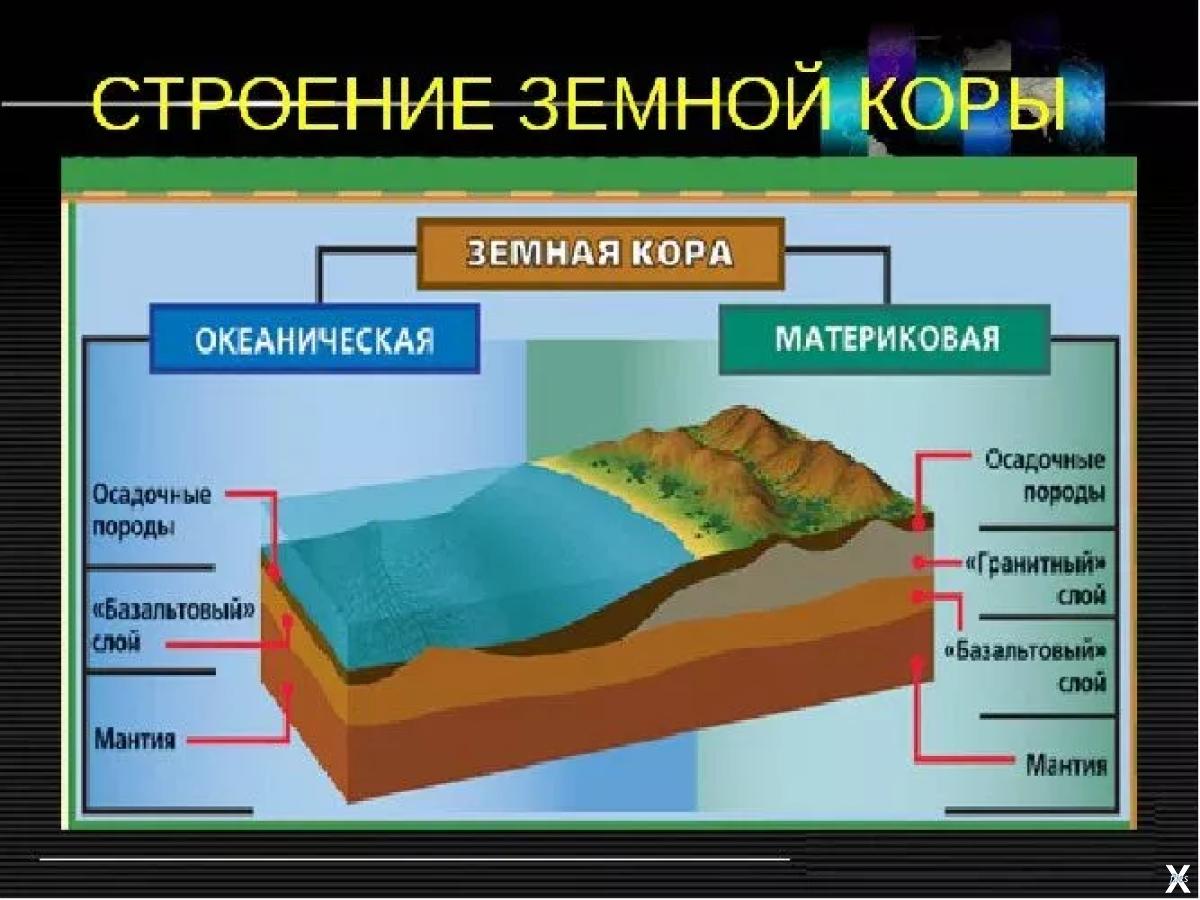 Строение материковой и океанической коры