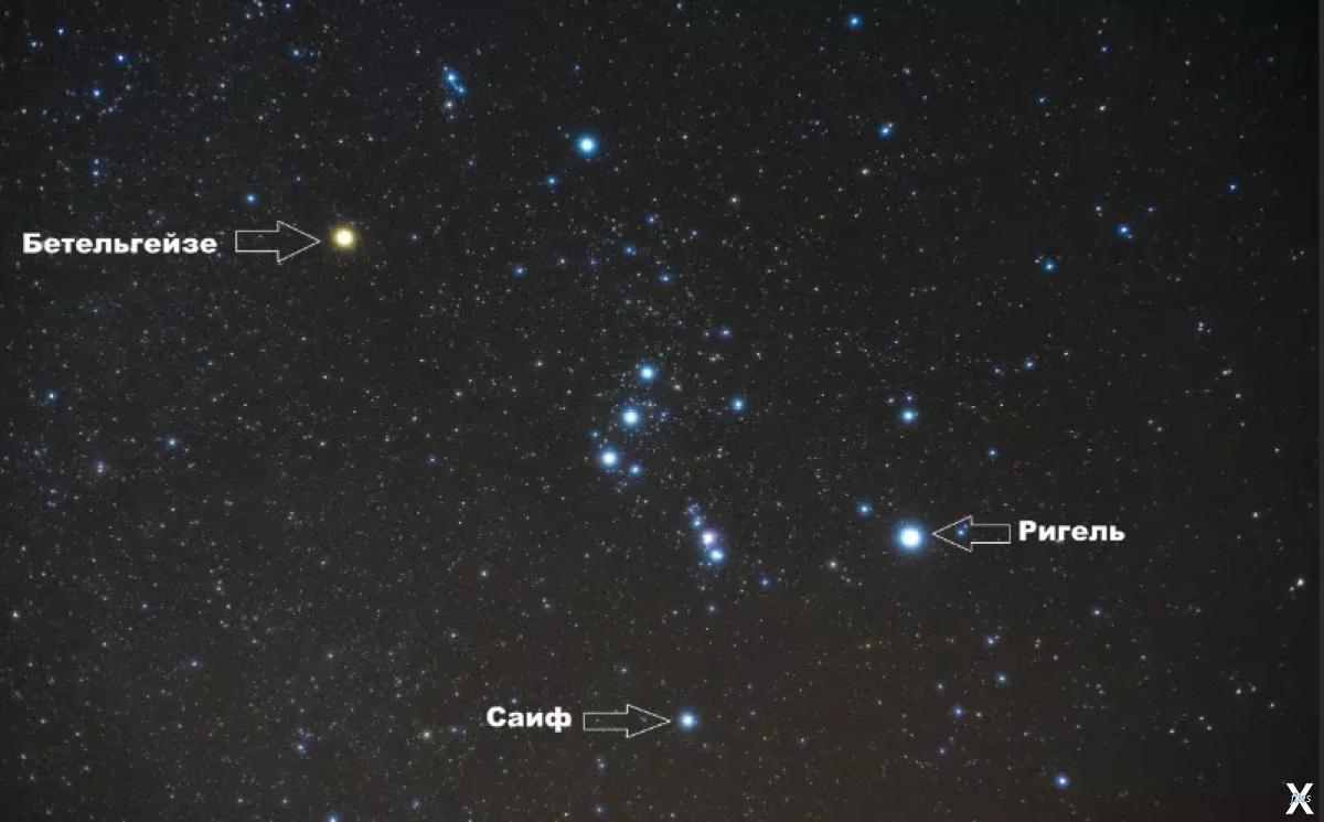 Ярчайшая звезда ориона. Ригель звезда в созвездии Ориона. Созвездие Орион Бетельгейзе ригель. Звезда Бетельгейзе в созвездии Ориона. Пояс Ориона Созвездие Бетельгейзе.