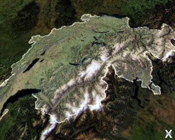 Снимок территории Швейцарии со спутника