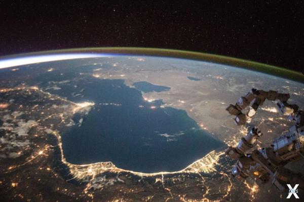 Вид на Каспийское море с борта МКС