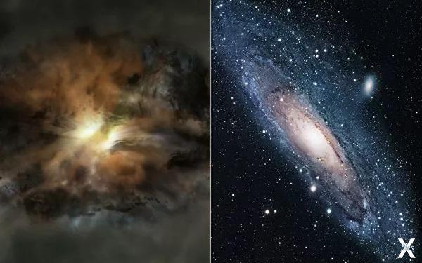 Галактики-каннибалы. Слева — W2246-05...