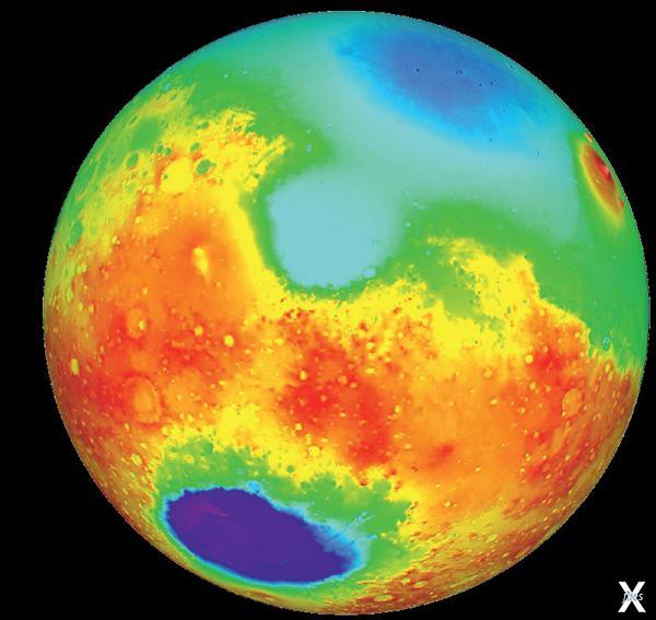 Гипсометрический глобус Марса. Разным...