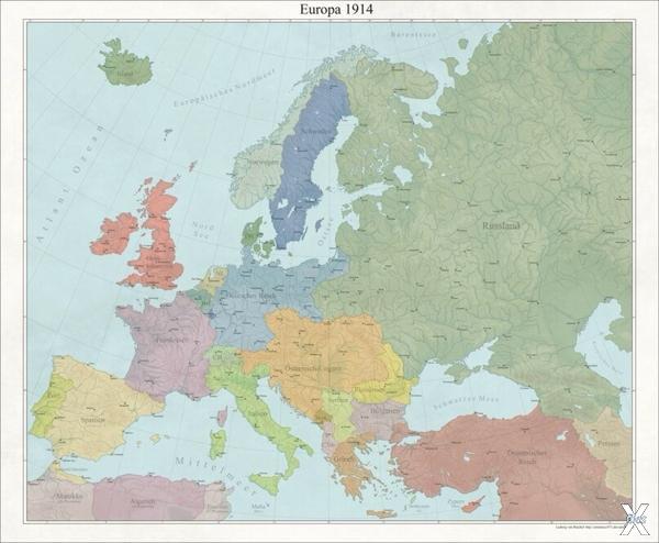 Карта Европы 1914