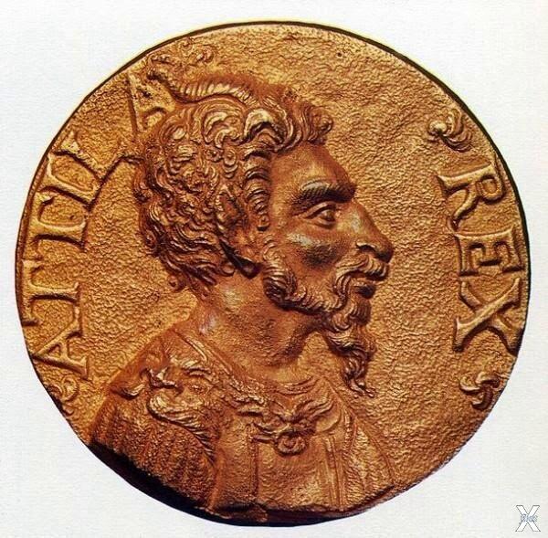 Изображение Аттилы на гуннской монете...