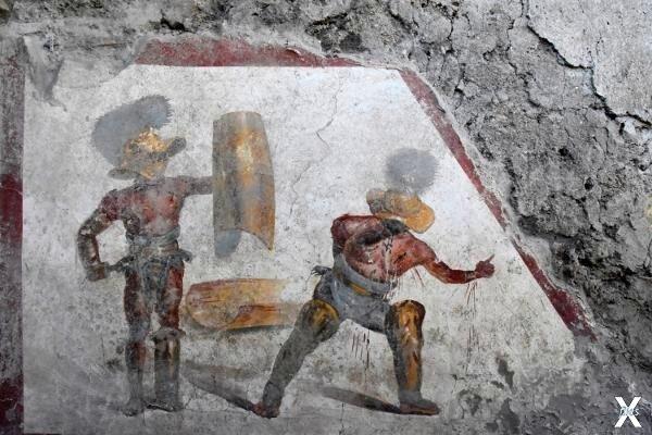 Раненый гладиатор на фреске из Помпей...