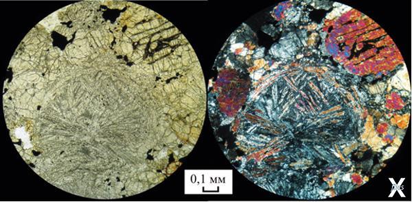 Образцы метеоритной породы под микрос...