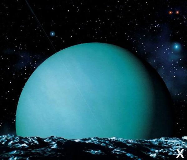 Вид на Уран с его спутника "Миранда" ...