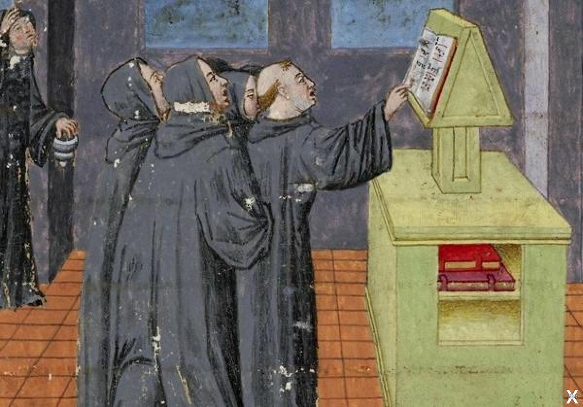 В середине 9 века монахи составили. Монахи бенедиктинцы в средние века. Монахи францисканцы средневековья. Монахи Средневековая миниатюра. Монахи средневековья Скрипторий.