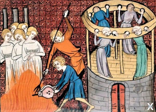 Суд над ведьмами. Миниатюра XIV века