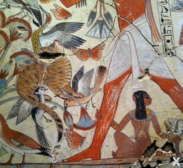 Фреска из гробницы Небамуна с котом, ...