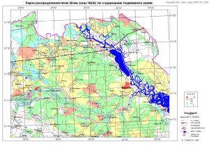 Карта распределения почв 30-км зоны ЧАЭС по содержанию подвижного калия